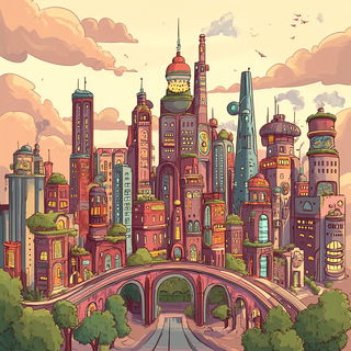 Railcloud Geology style, Midjourney V6.1: megacity with futuristic bioarchitecture