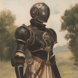 Geodreamorph style, Midjourney V6.1: concept art character design of retropunk steam knight