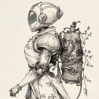 Pastelwood style, Midjourney V6.1: concept art character design of retropunk steam knight