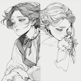 Pastelwood style, Midjourney V6.1: black-and-white manga comic strip