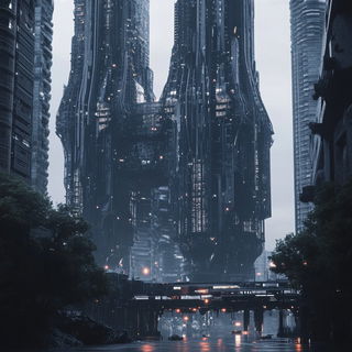 Moirenegative style, Midjourney V6.1: megacity with futuristic bioarchitecture