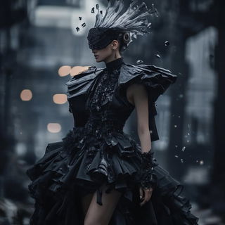 Moirenegative style, Midjourney V6.1: haute-couture fashion outfit