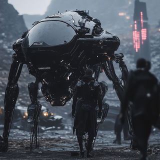 Moirenegative style, Midjourney V6.1: cinematic shot from sci-fi movie