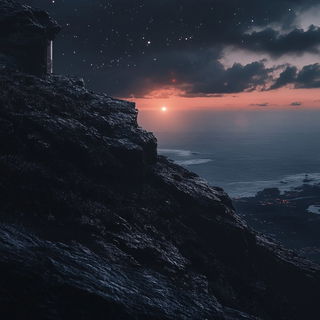 Moirenegative style, Midjourney V6.1: realistic landscape photograph of quiet dawn