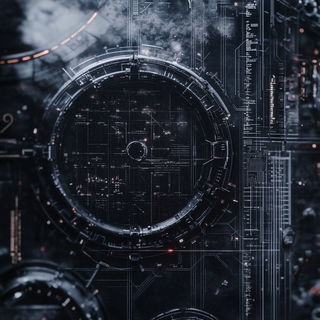 Moirenegative style, Midjourney V6.1: technical infrastructure blueprint schematics
