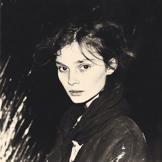 Saucerglyphic style, Midjourney V6.1: photographic portrait of female protagonist
