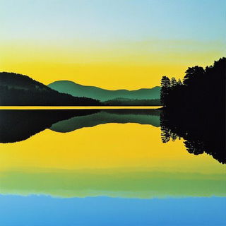 Rime Collage style, Midjourney V6.1: realistic landscape photograph of quiet dawn