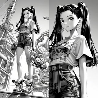 Cliffnoir style, Midjourney V6.1: black-and-white manga comic strip