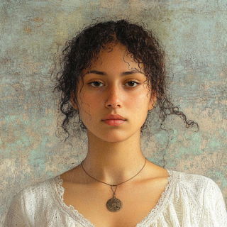 Fossilized Pomegranate style, Midjourney V6.1: photographic portrait of female protagonist
