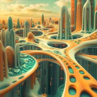 Chromasignia style, Midjourney V6.1: megacity with futuristic bioarchitecture