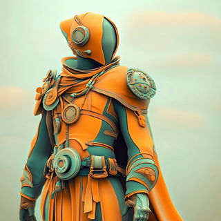 Chromasignia style, Midjourney V6.1: concept art character design of retropunk steam knight