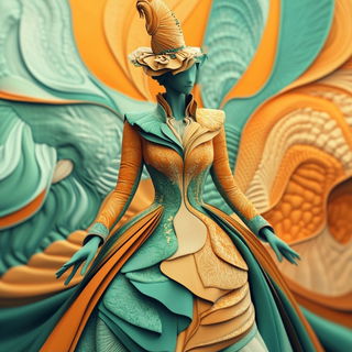 Chromasignia style, Midjourney V6.1: haute-couture fashion outfit