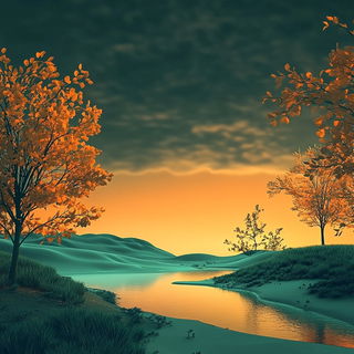 Chromasignia style, Midjourney V6.1: realistic landscape photograph of quiet dawn