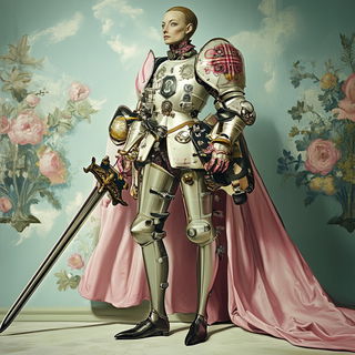 Vertimechanica style, Midjourney V6.1: concept art character design of retropunk steam knight