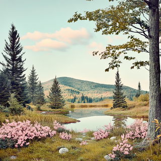 Vertimechanica style, Midjourney V6.1: realistic landscape photograph of quiet dawn