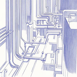 Chromafresco style, Midjourney V6.1: technical infrastructure blueprint schematics