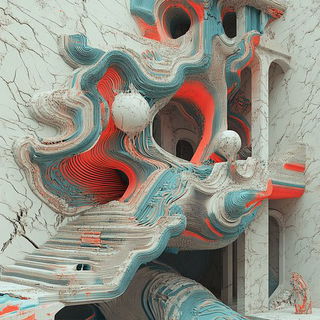 Skybone Architecture style, Midjourney V6.1: abstract 3D render