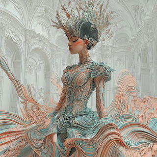 Skybone Architecture style, Midjourney V6.1: haute-couture fashion outfit