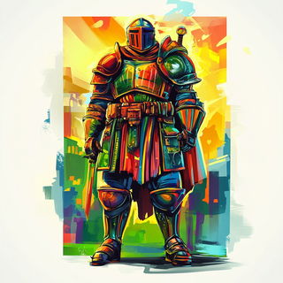 Aphelion Topiary style, Midjourney V6.1: concept art character design of retropunk steam knight