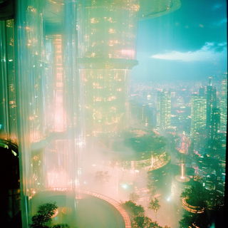 Inkwood Pilgrim style, Midjourney V6.1: megacity with futuristic bioarchitecture