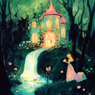 Inkwood Pilgrim style, Midjourney V6.1: retro fairy-tale illustration