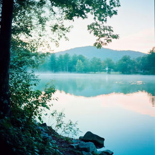Inkwood Pilgrim style, Midjourney V6.1: realistic landscape photograph of quiet dawn