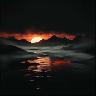 Heraldic Skybook style, Midjourney V6.1: realistic landscape photograph of quiet dawn