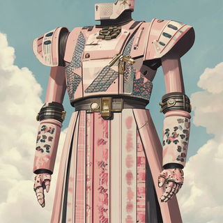 Brushed Petal Enamel style, Midjourney V6.1: concept art character design of retropunk steam knight