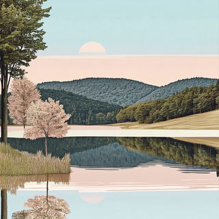 Brushed Petal Enamel style, Midjourney V6.1: realistic landscape photograph of quiet dawn