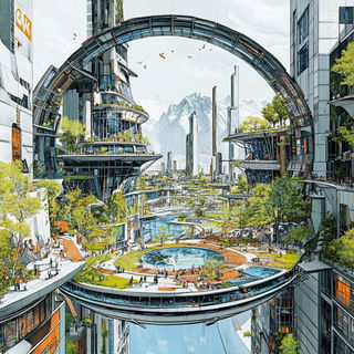 Primary Block Ballet style, Midjourney V6.1: megacity with futuristic bioarchitecture