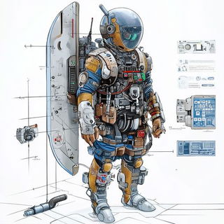 Primary Block Ballet style, Midjourney V6.1: concept art character design of retropunk steam knight