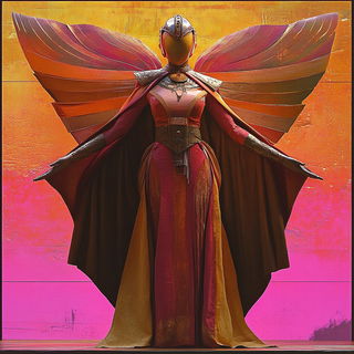 Sunscar Chromapulp style, Midjourney V6.1: haute-couture fashion outfit