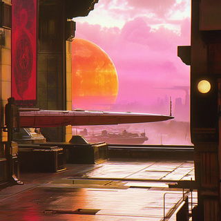 Sunscar Chromapulp style, Midjourney V6.1: cinematic shot from sci-fi movie
