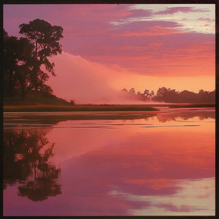 Sunscar Chromapulp style, Midjourney V6.1: realistic landscape photograph of quiet dawn