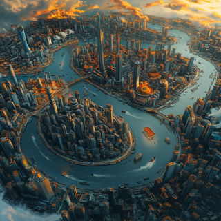 Prismosaic style, Midjourney V6.1: megacity with futuristic bioarchitecture