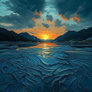 Prismosaic style, Midjourney V6.1: realistic landscape photograph of quiet dawn