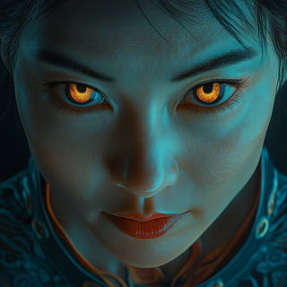Prismosaic style, Midjourney V6.1: photographic portrait of female protagonist