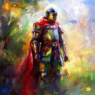 Paintspill Exposition style, Midjourney V6.1: concept art character design of retropunk steam knight