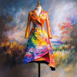Paintspill Exposition style, Midjourney V6.1: haute-couture fashion outfit