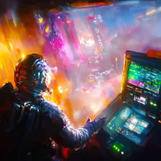 Paintspill Exposition style, Midjourney V6.1: cinematic shot from sci-fi movie