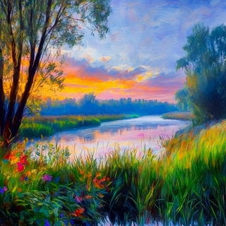 Paintspill Exposition style, Midjourney V6.1: realistic landscape photograph of quiet dawn