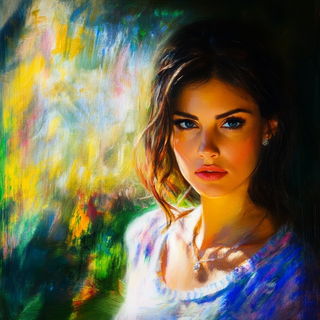 Paintspill Exposition style, Midjourney V6.1: photographic portrait of female protagonist