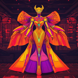 Crimson Loom Chorus style, Midjourney V6.1: haute-couture fashion outfit