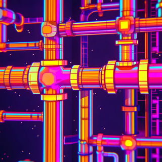 Crimson Loom Chorus style, Midjourney V6.1: technical infrastructure blueprint schematics