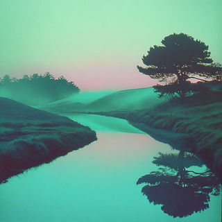 Ruined Marble Melodrama style, Midjourney V6.1: realistic landscape photograph of quiet dawn