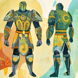 Aqualavure style, Midjourney V6.1: concept art character design of retropunk steam knight