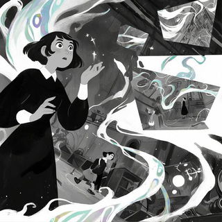 Aqualavure style, Midjourney V6.1: black-and-white manga comic strip