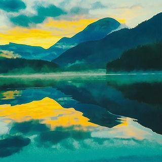 Aqualavure style, Midjourney V6.1: realistic landscape photograph of quiet dawn