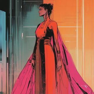 Tropochrome style, Midjourney V6.1: haute-couture fashion outfit