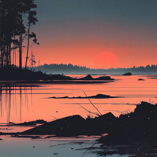 Tropochrome style, Midjourney V6.1: realistic landscape photograph of quiet dawn